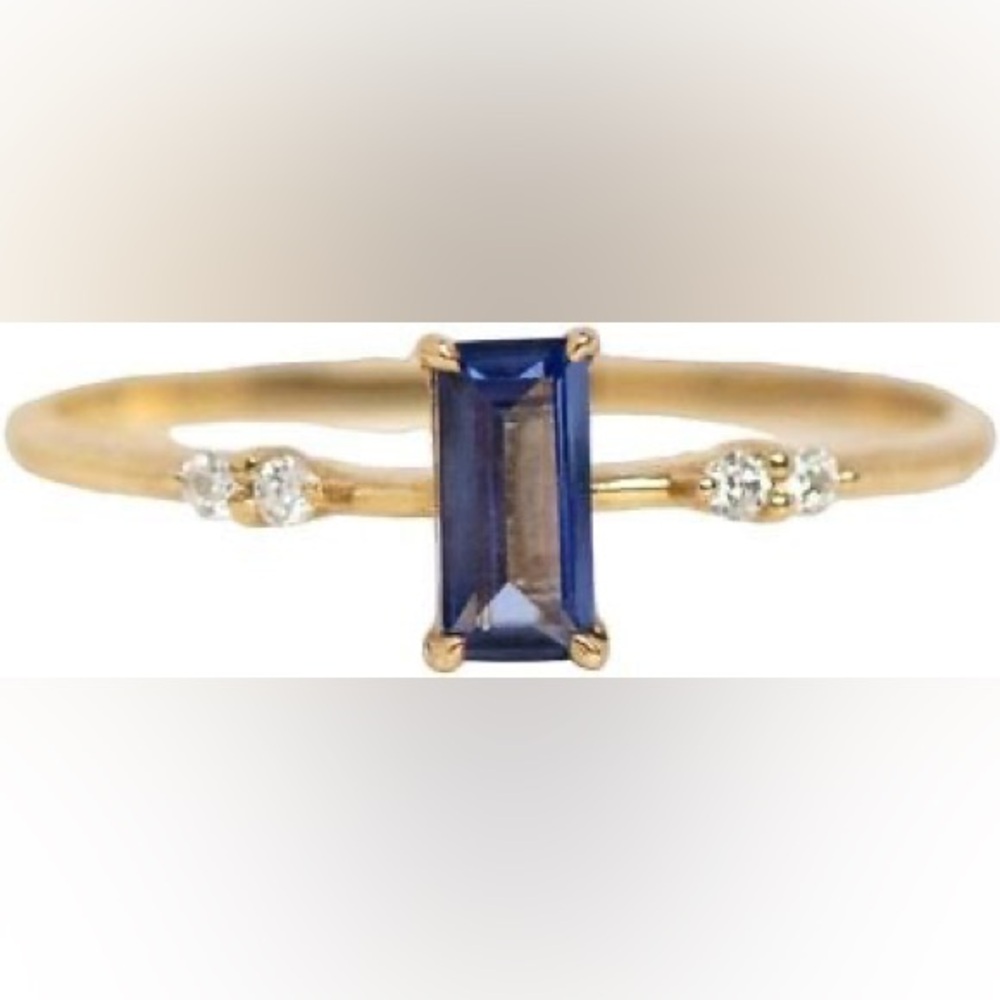 💍 Local Eclectic Solid Gold September Capsule Blue Sapphire Baguette Ring, Size9